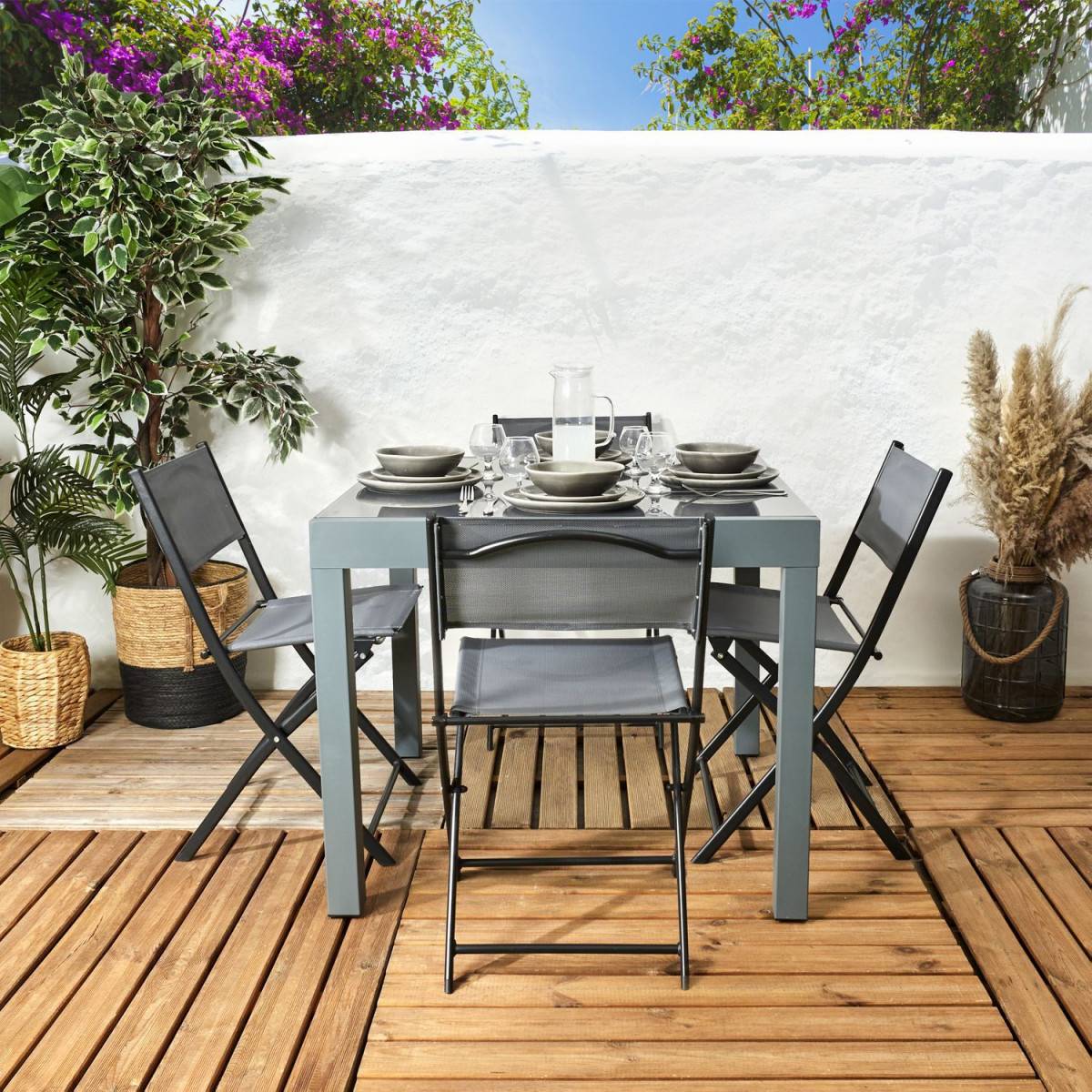 The Home Deco Factory - Table de Jardin Extensible "Haria" 80-160cm Gris - Image 9