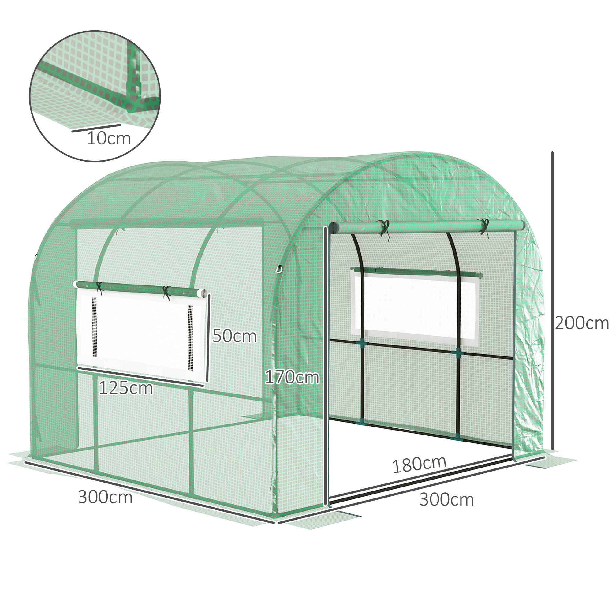 Sans Marque - Serre jardin tunnel 9m² PE haute densité 135g/m² 2 portes zip 300x300x200 cm vert - Image 5