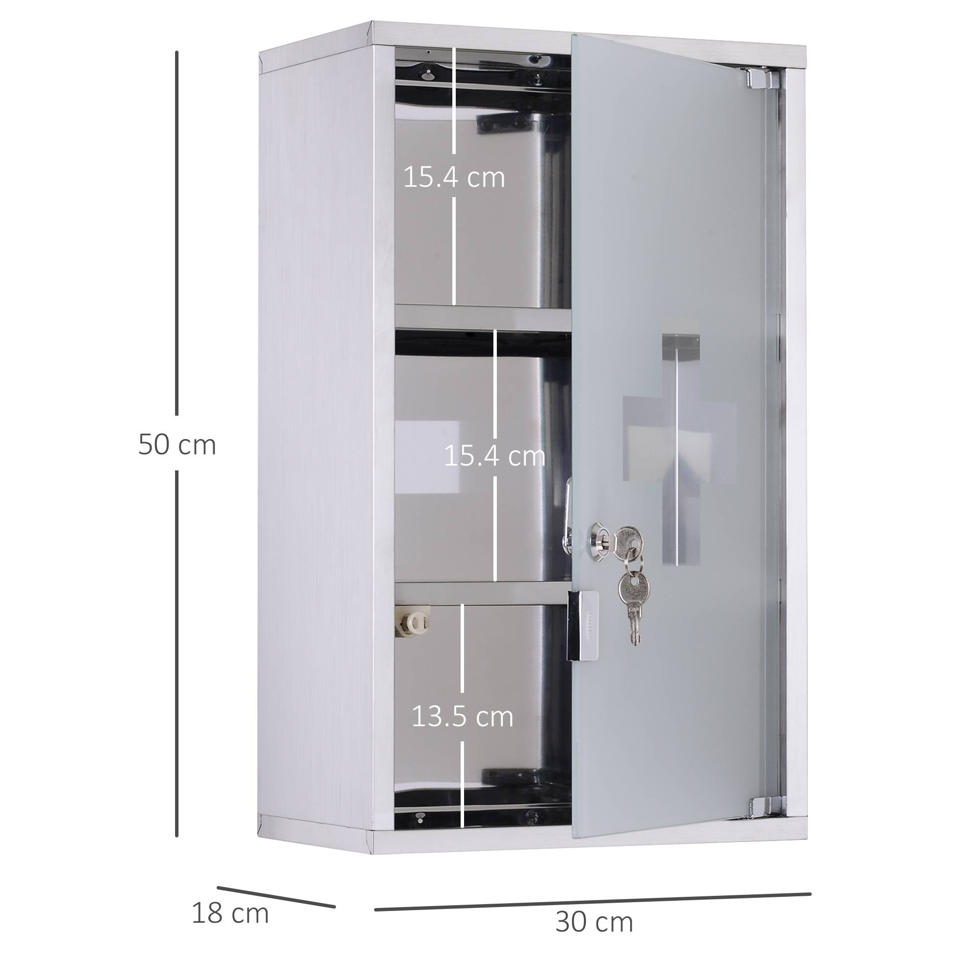 Sans Marque - Armoire pharmacie 50x30x18 cm trousse premiers secours mobile salle bain acier inoxydable serrure - Image 5