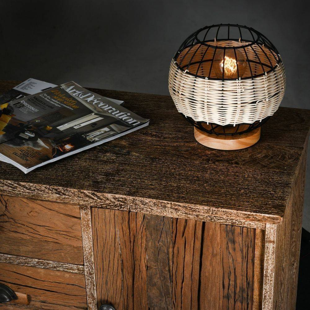 Aubry Gaspard - Lampe boule en rotin naturel et métal - Imagen 2