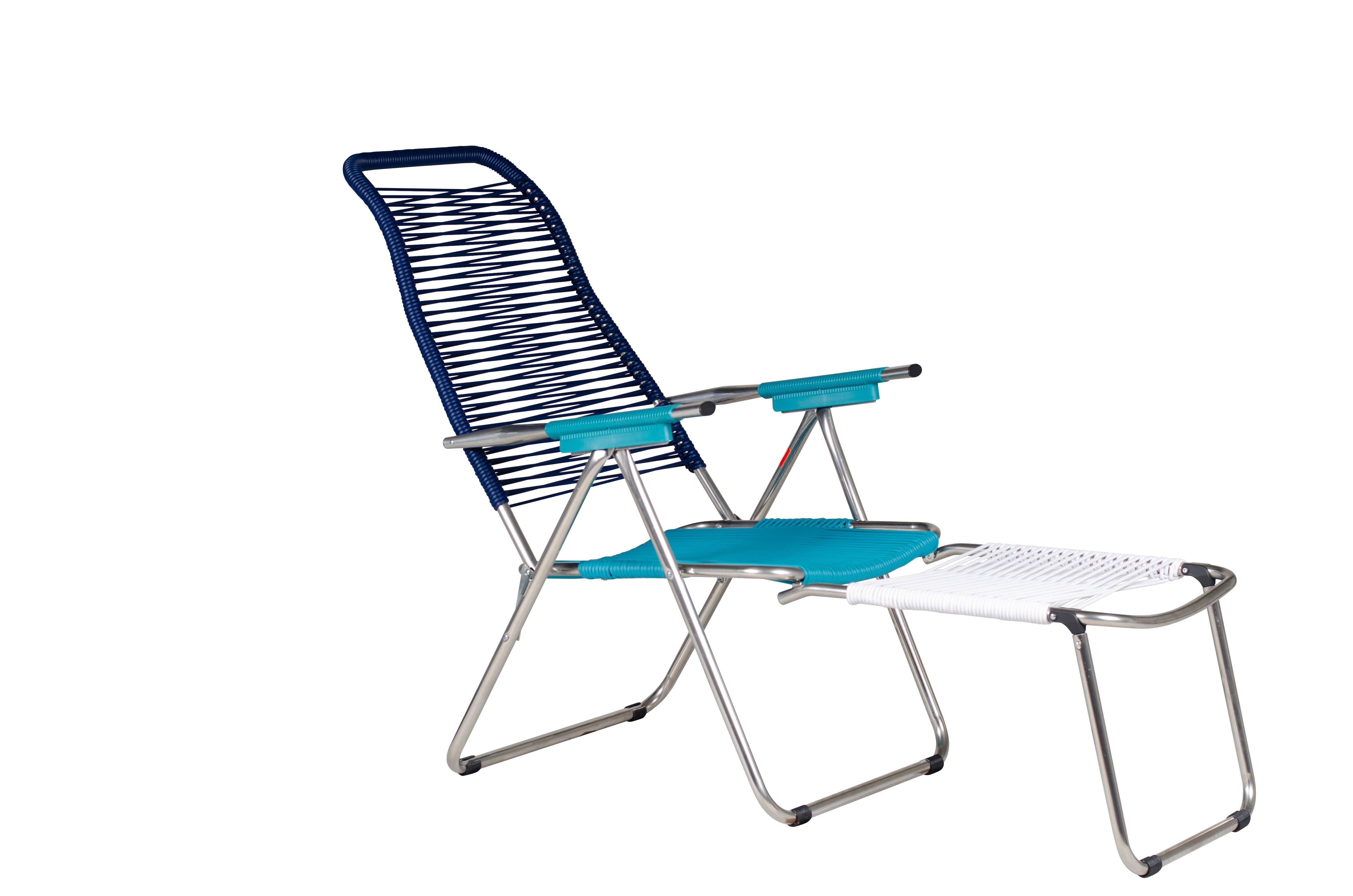 Fiam - Fauteuil Relax SPAGHETTI POP Aluminium BRUT PVC BLEU TURQUOISE BLANC 127/168x60x73/108 cm FIAM - Image 1