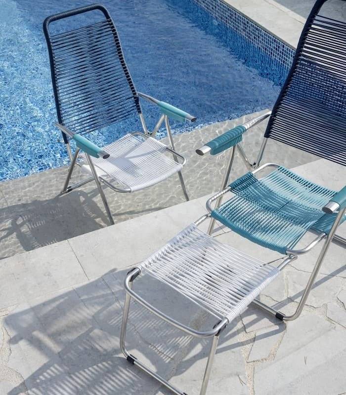 Fiam - Fauteuil Relax SPAGHETTI POP Aluminium BRUT PVC BLEU TURQUOISE BLANC 127/168x60x73/108 cm FIAM - Imagen 4