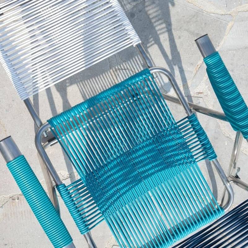 Fiam - Fauteuil Relax SPAGHETTI POP Aluminium BRUT PVC BLEU TURQUOISE BLANC 127/168x60x73/108 cm FIAM - Imagen 5