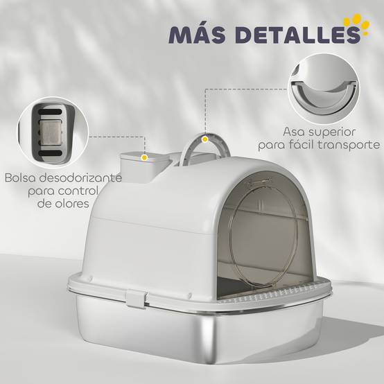 Bac à litière pour chat en acier inoxydable avec couvercle, sac désodorisant, pelle, facile à nettoyer, 52,4 x 41,3 x 39,9 cm, gris - Image 9