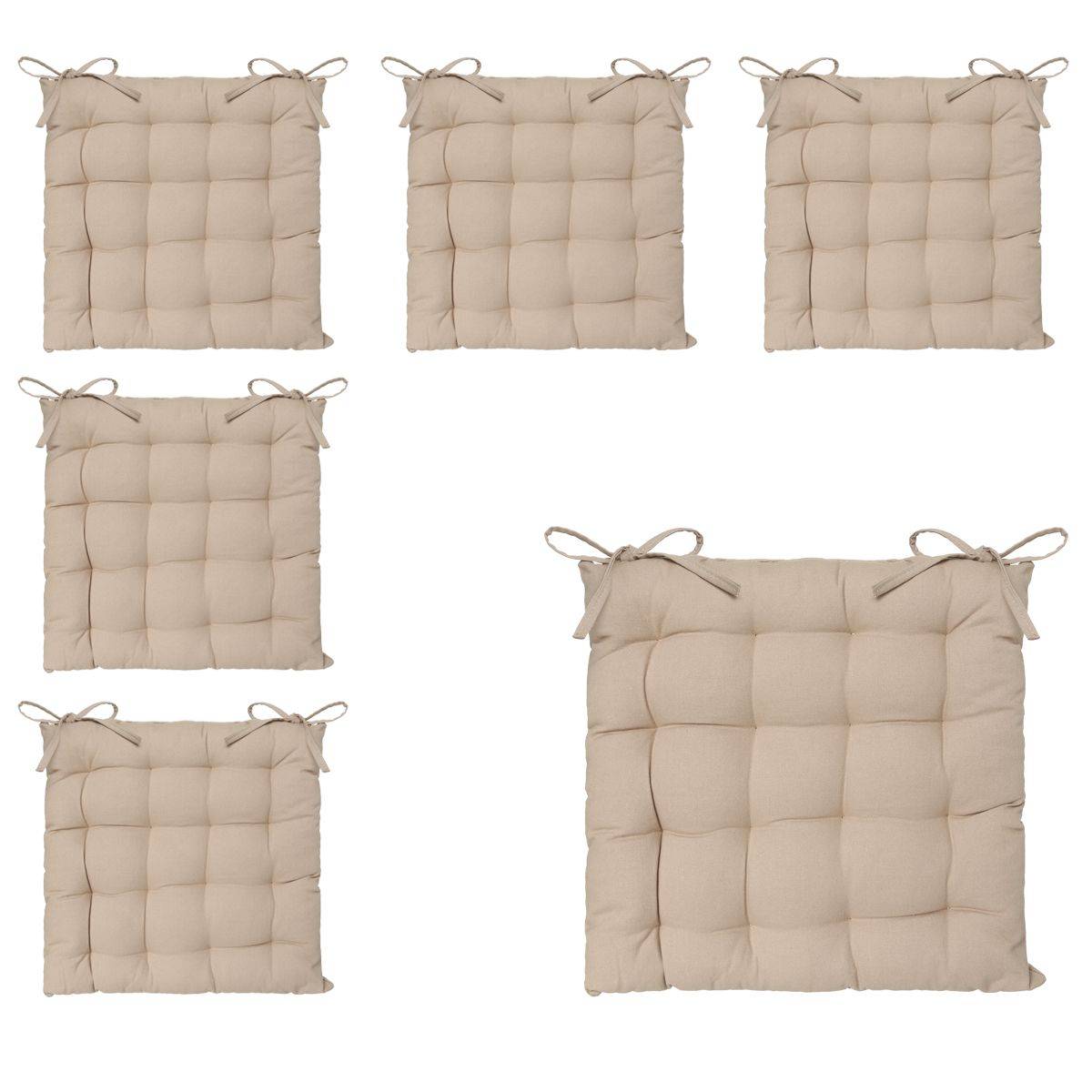 Lot de 6 Galettes de chaise en Coton Beige 38 x 38 cm - Imagen 1