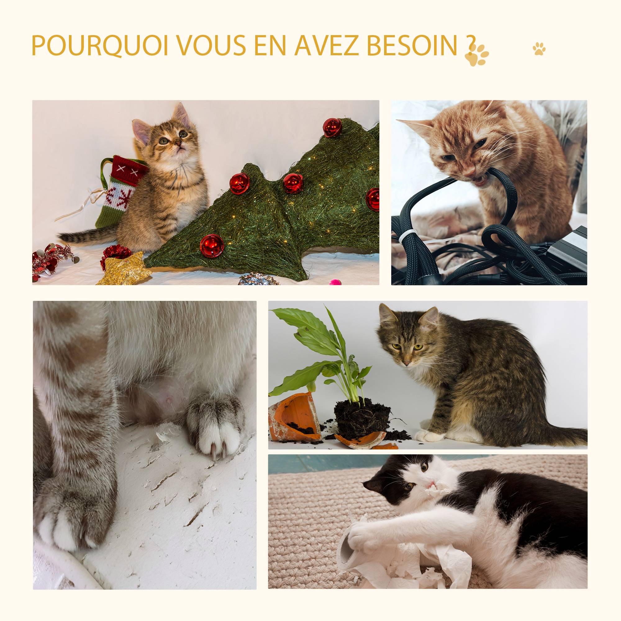 Pawhut - Arbre à chat 2 griffoirs niche entrée tête de chat plateforme d'observation jouet suspendu coussins amovibles peluche grande douceur aspect bois clair - Imagen 4