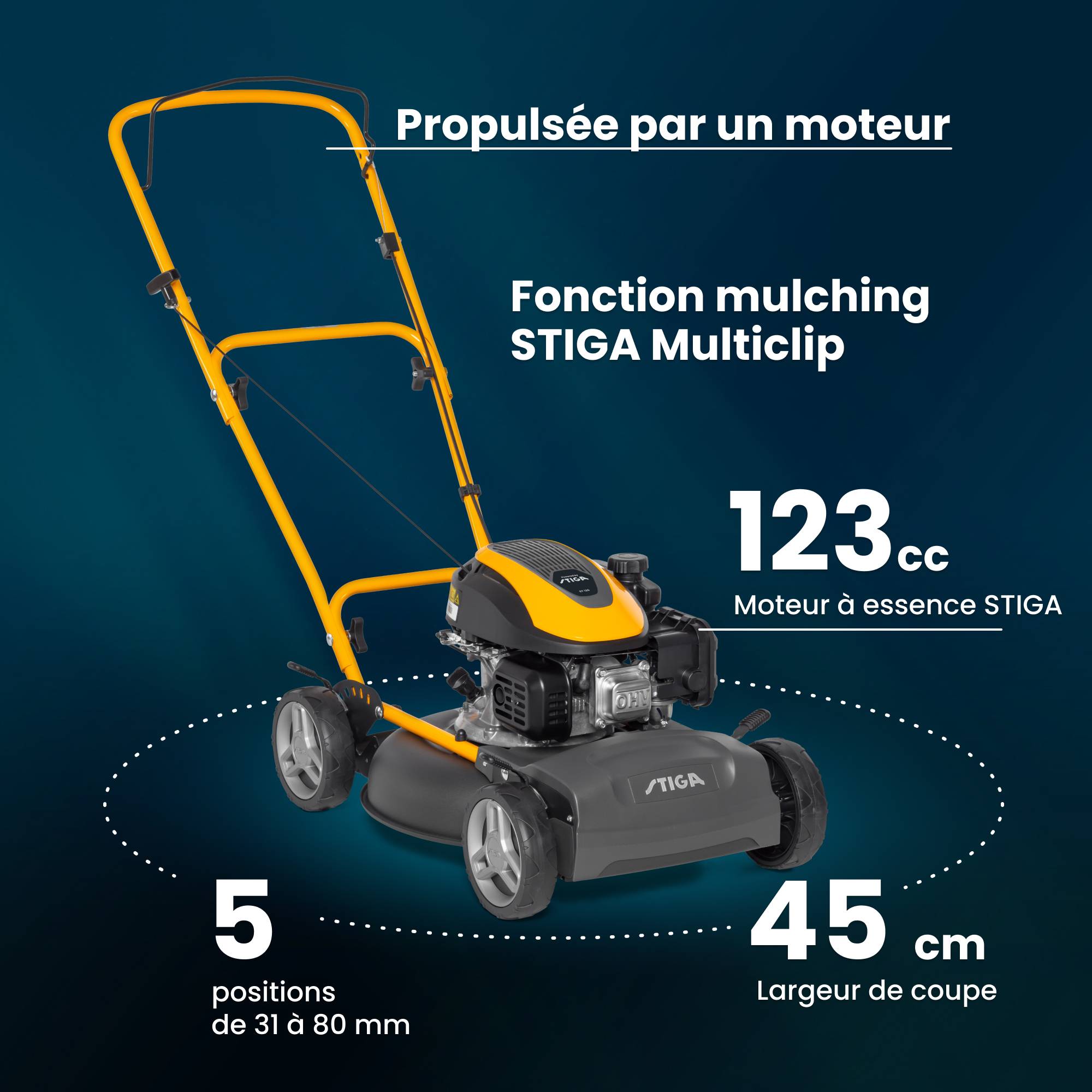 Stiga - Tondeuse Multiclip 47, 123 cc, 45 cm, mulching, guidon pliable - STIGA - Image 7