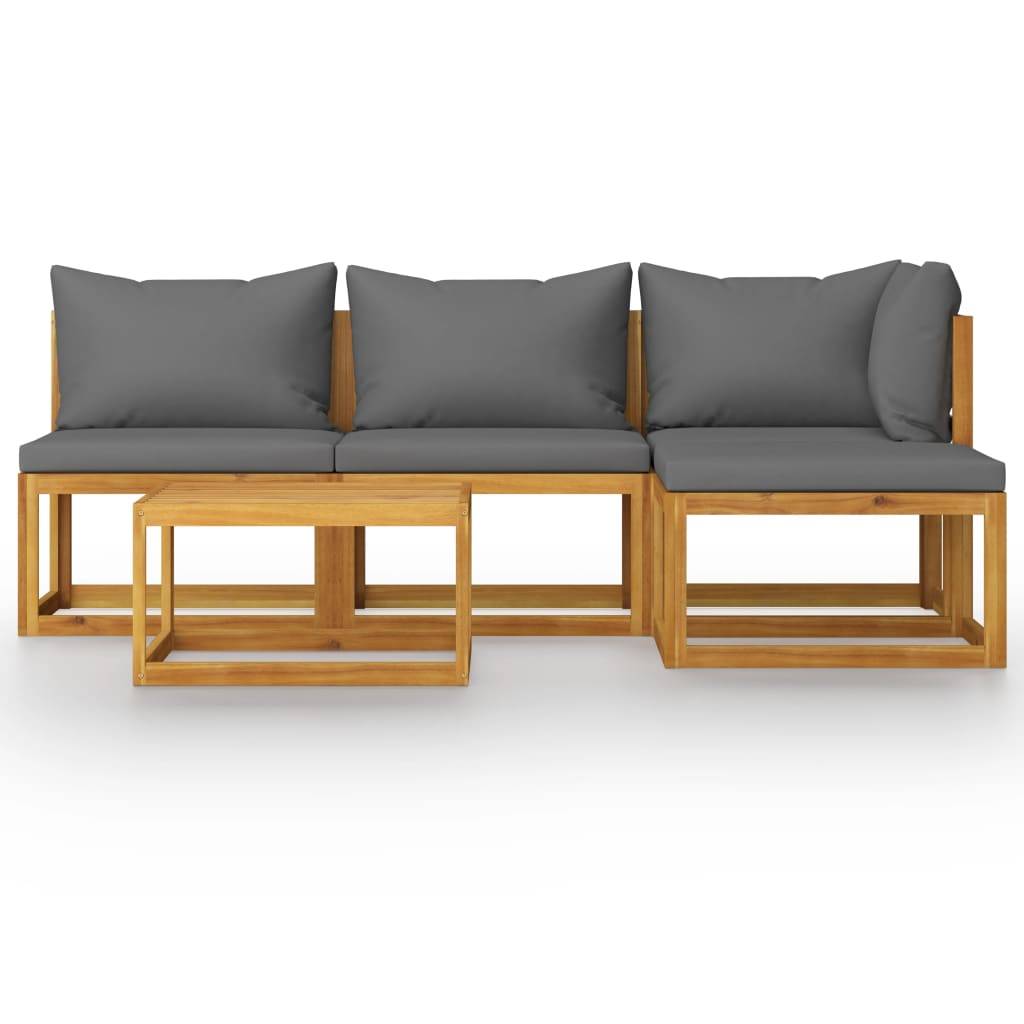 Helloshop26 - Salon de jardin meuble d'extérieur ensemble de mobilier 5 pièces avec coussin bois d'acacia solide - Imagen 2
