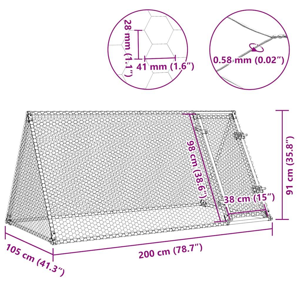 Enclos grillagé extérieur en acier galvanisé pour poules 200x105x91 cm – ComfortXL Outdoor Living - Image 10