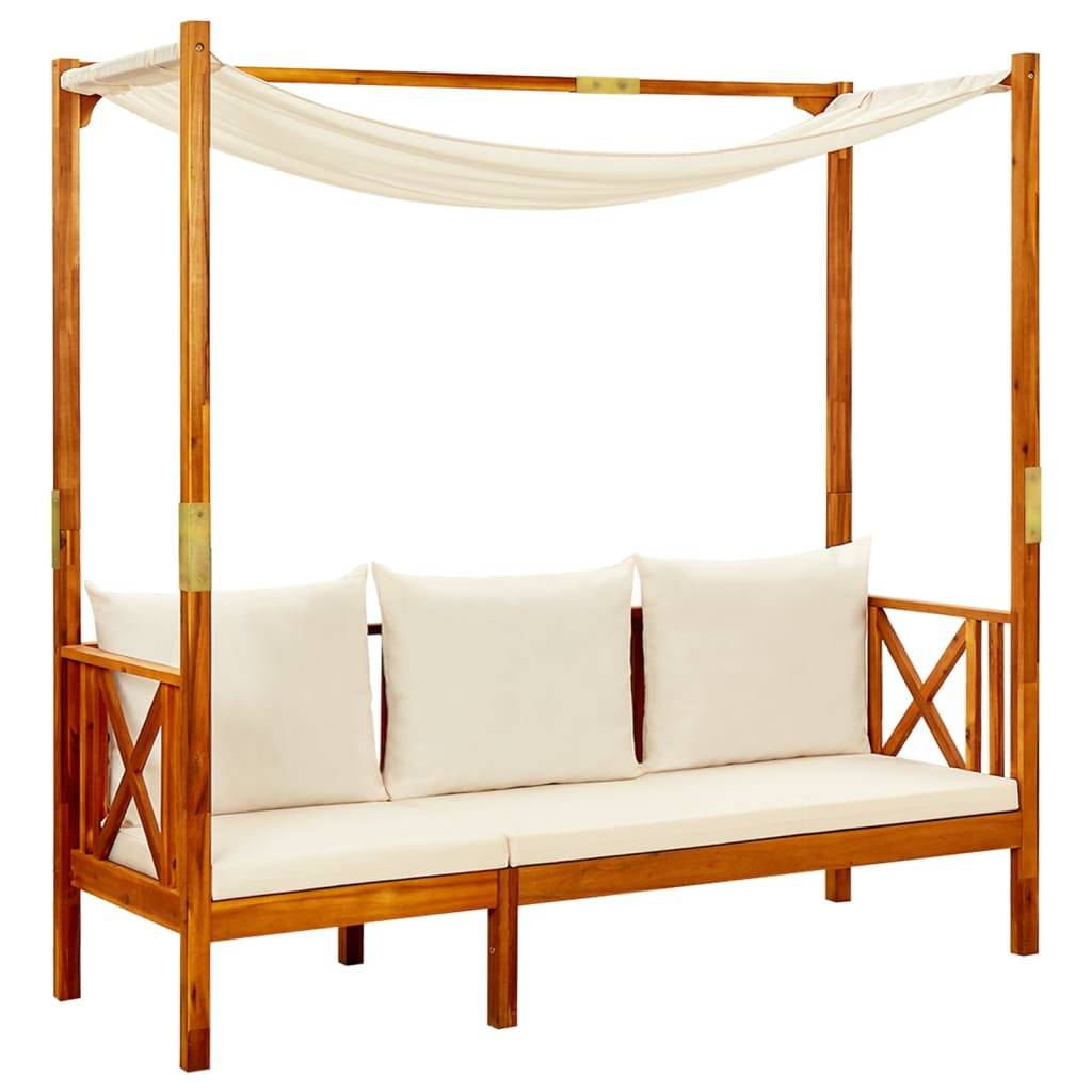 Helloshop26 - Banc de jardin meuble de patio d'extérieur terrasse avec auvent bois d'acacia solide - Imagen 1