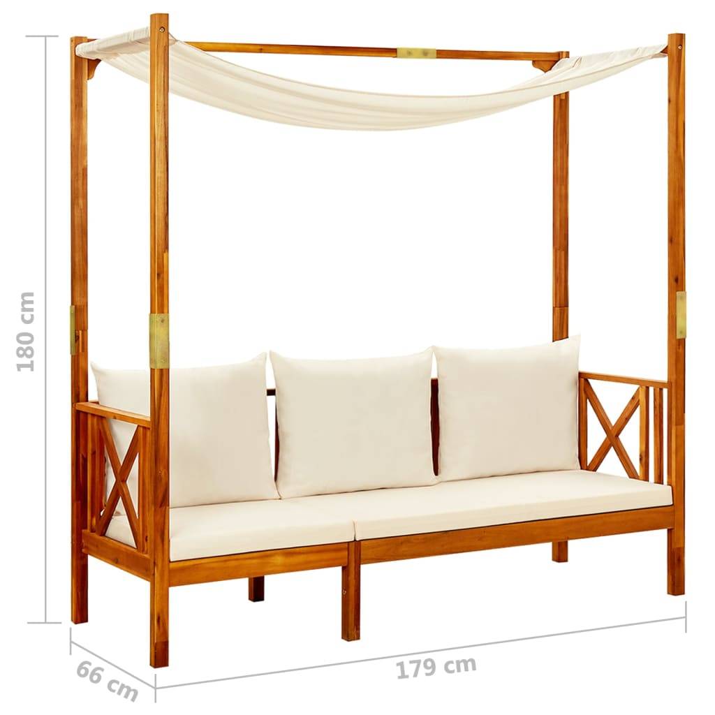 Helloshop26 - Banc de jardin meuble de patio d'extérieur terrasse avec auvent bois d'acacia solide - Imagen 6