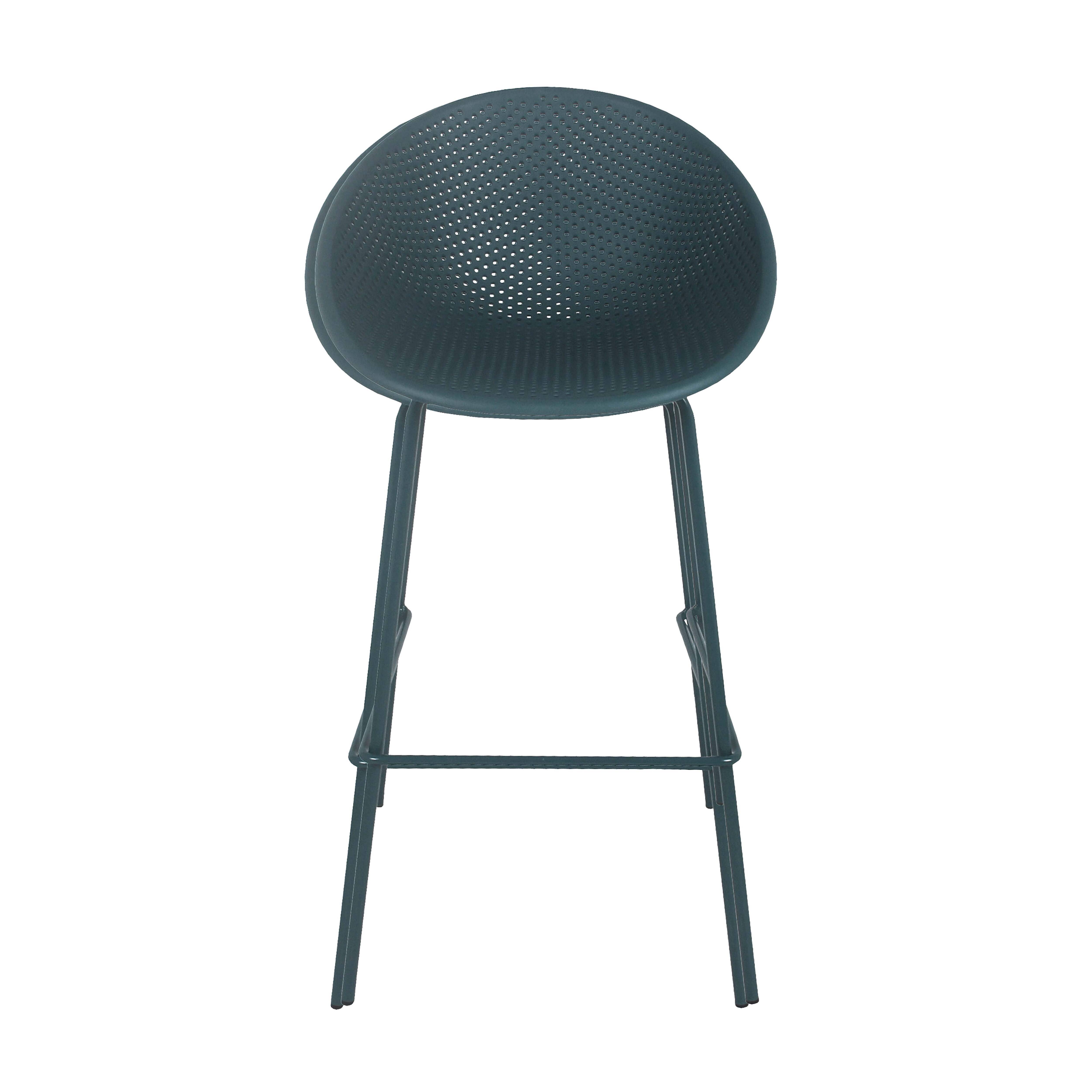 Oviala - Lot de 4 chaises hautes de terrasse en plastique bleu canard Buda - Oviala - Imagen 3