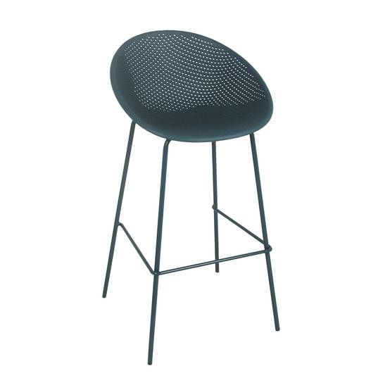 Oviala - Lot de 4 chaises hautes de terrasse en plastique bleu canard Buda - Oviala - Imagen 2