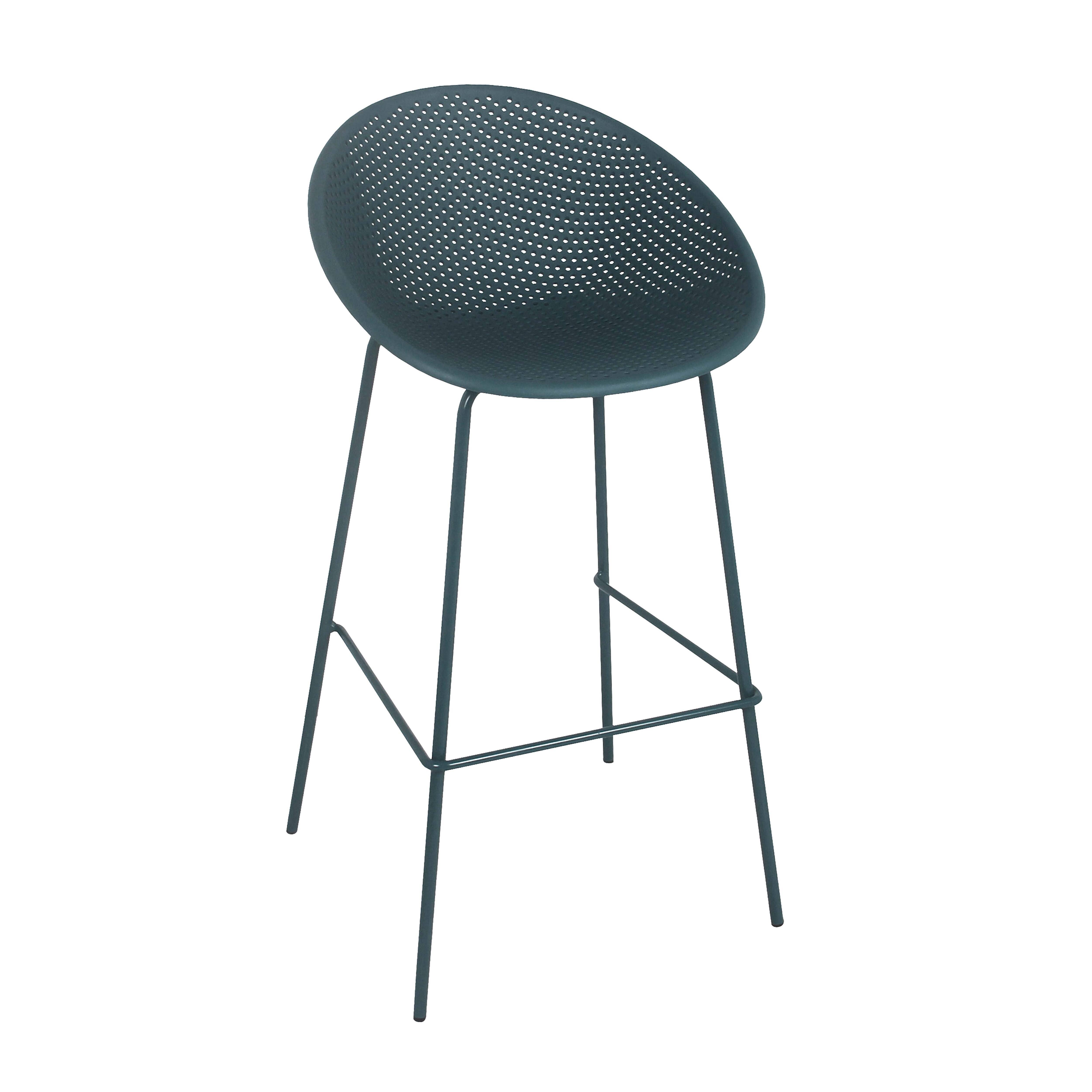 Oviala - Lot de 4 chaises hautes de terrasse en plastique bleu canard Buda - Oviala - Imagen 2