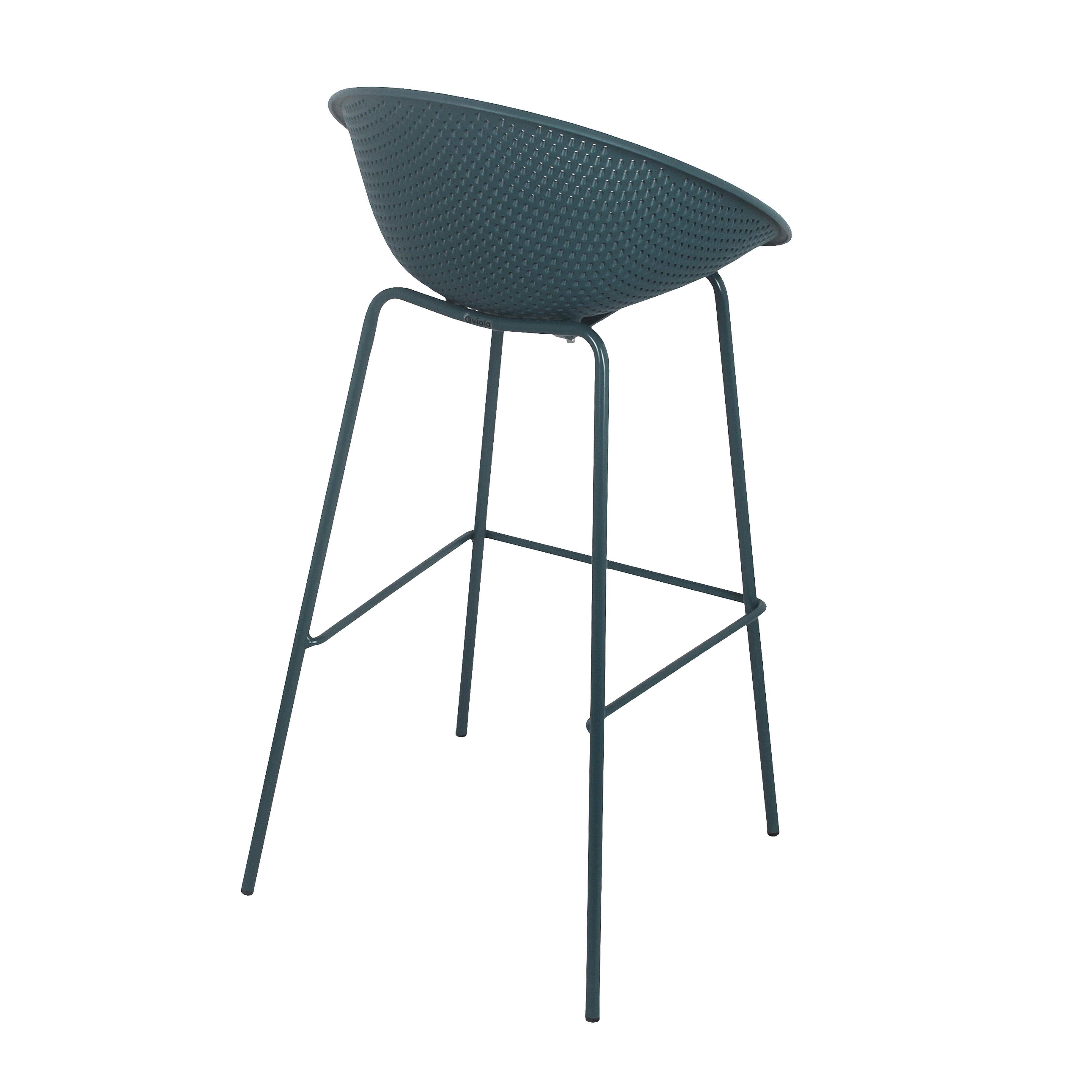 Oviala - Lot de 4 chaises hautes de terrasse en plastique bleu canard Buda - Oviala - Imagen 6