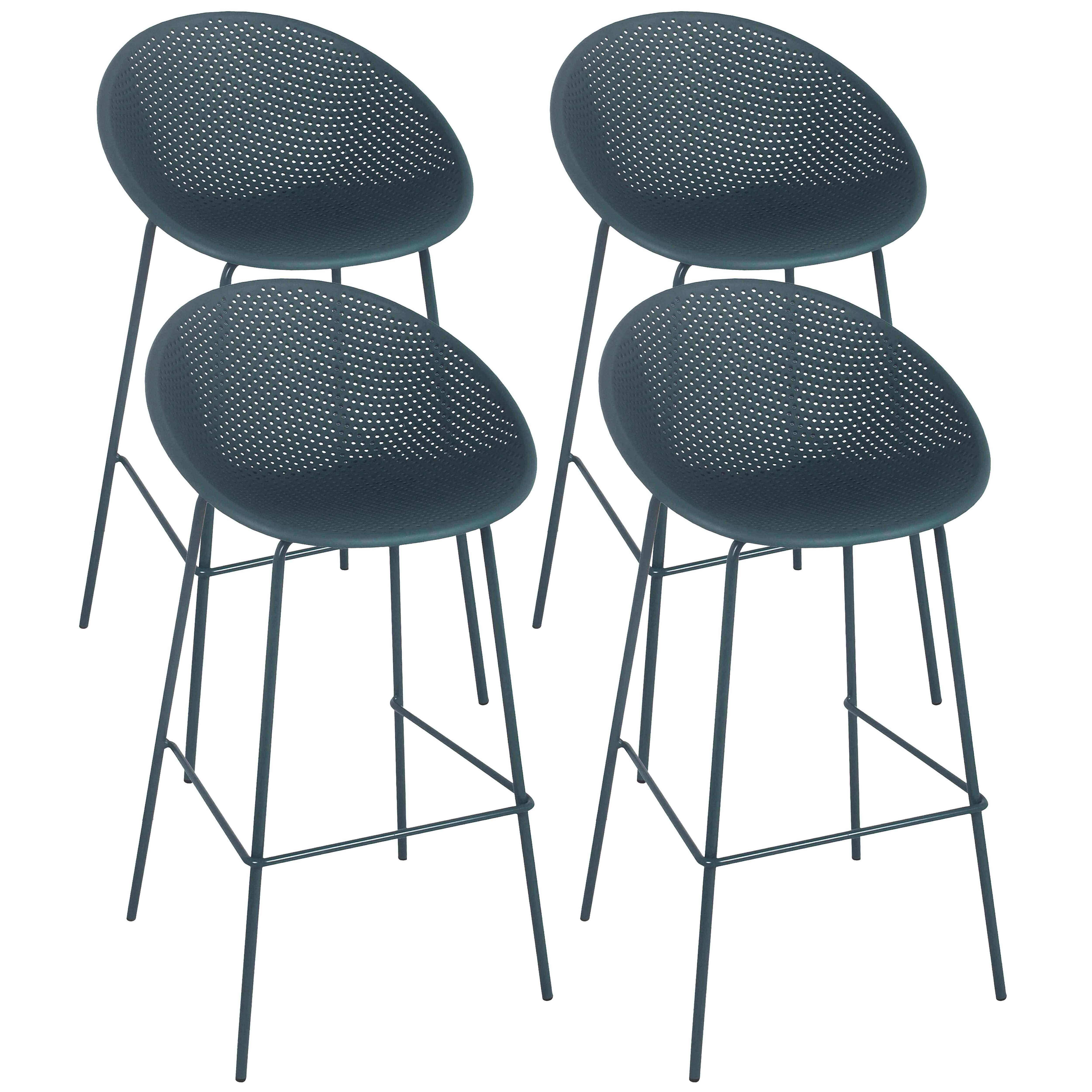 Oviala - Lot de 4 chaises hautes de terrasse en plastique bleu canard Buda - Oviala - Imagen 1