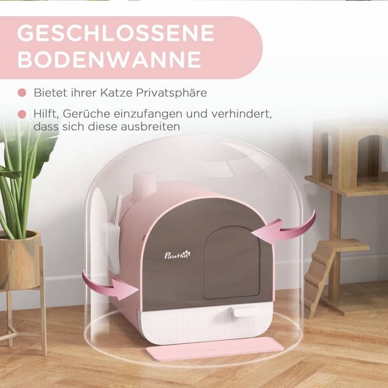 Maison de toilette pour chat intérieur 43 x 44 x 47 cm plastique rose noir - PANGIVO - Image 4