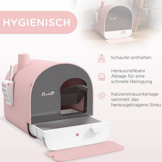 Maison de toilette pour chat intérieur 43 x 44 x 47 cm plastique rose noir - PANGIVO - Image 3