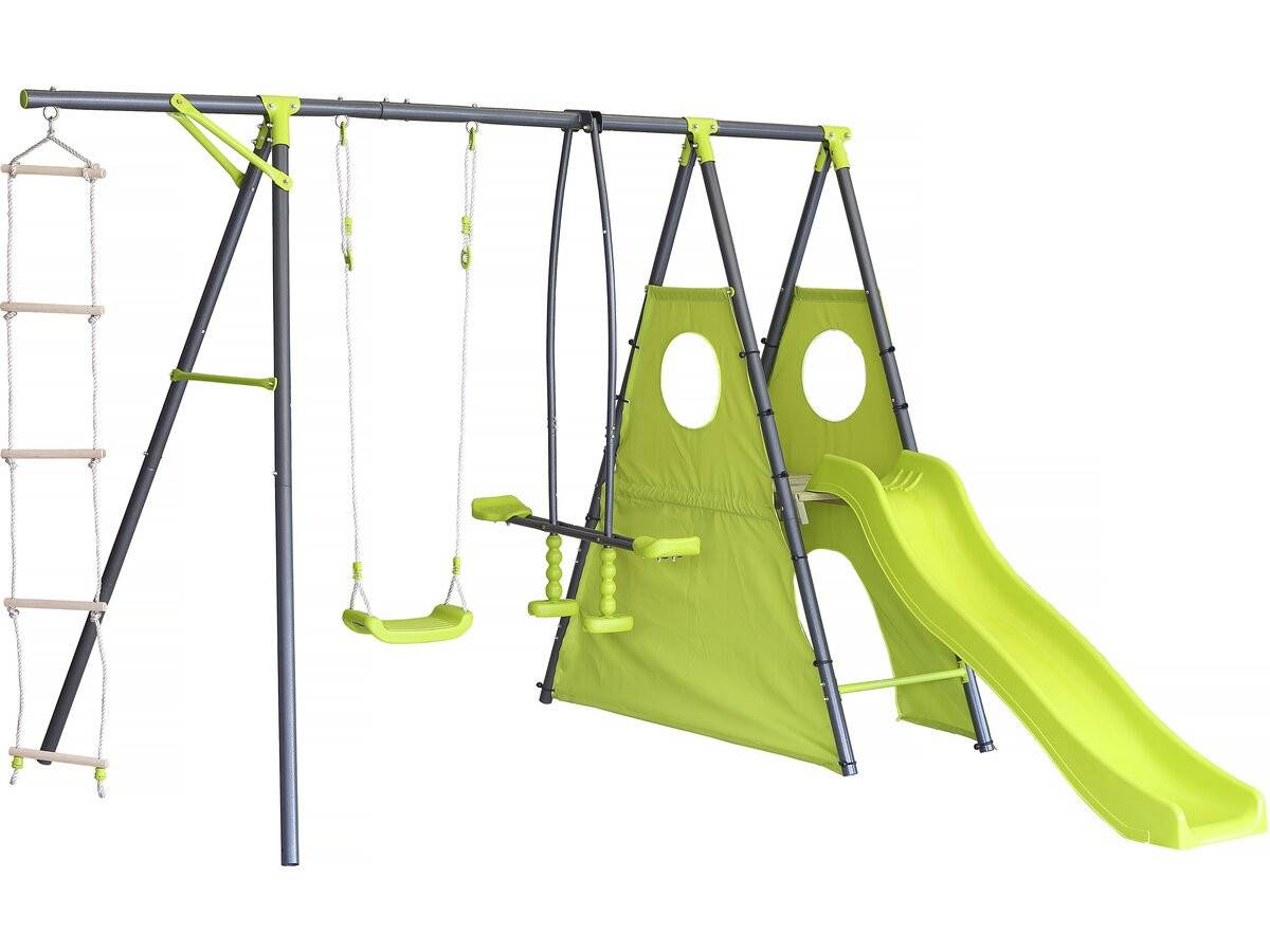 Habitat Et Jardin - Portique De Jeu Métal Avec Toboggan "dany"- 5 Agrès - Vert -habitat Et Jardin - Image 1