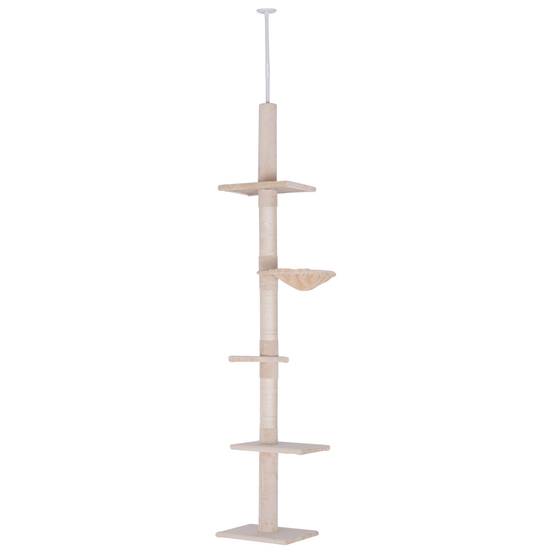 Arbre à chat de plafond, hauteur réglable de 230 à 260 cm, stable, beige. - Image 1