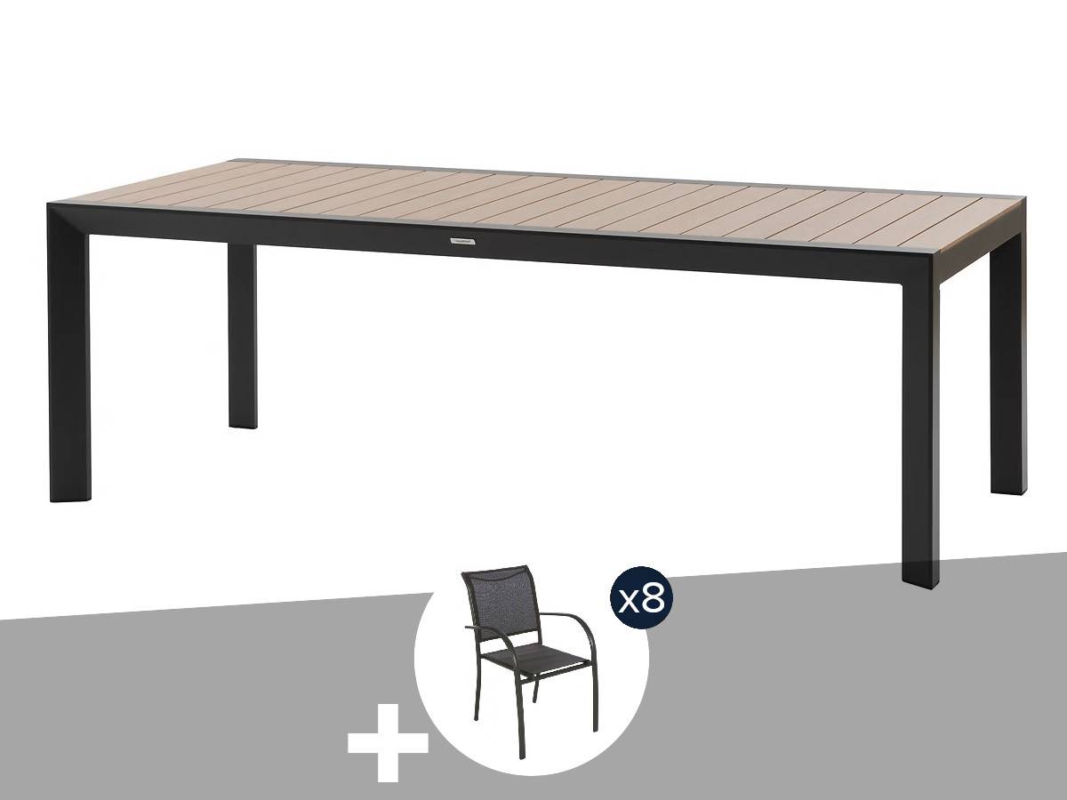 Hesperide - Table de jardin rectangulaire alu Evasion 8 places effet bois Honey Graphite + 8 fauteuils Piazza - Hespéride - Image 1