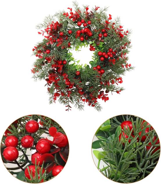 Décoration Murale de Noël - Couronne Artificielle DIY 45cm aux Baies Rouges - Pour Porte, Mur, Intérieur/Extérieur, Bureau et Fête Thématique - Image 7