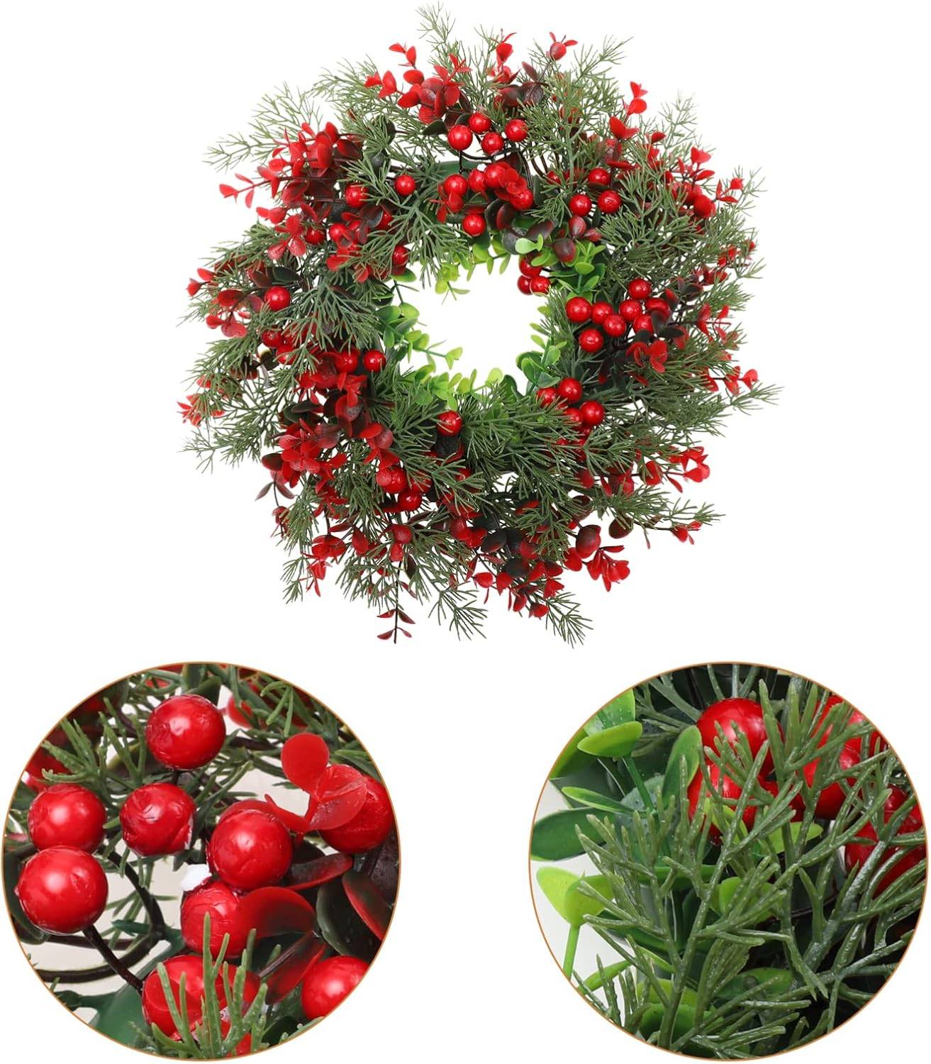 Décoration Murale de Noël - Couronne Artificielle DIY 45cm aux Baies Rouges - Pour Porte, Mur, Intérieur/Extérieur, Bureau et Fête Thématique - Image 7