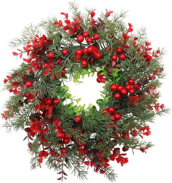 Décoration Murale de Noël - Couronne Artificielle DIY 45cm aux Baies Rouges - Pour Porte, Mur, Intérieur/Extérieur, Bureau et Fête Thématique - Image 1