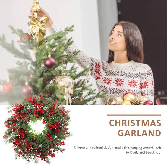 Décoration Murale de Noël - Couronne Artificielle DIY 45cm aux Baies Rouges - Pour Porte, Mur, Intérieur/Extérieur, Bureau et Fête Thématique - Image 6