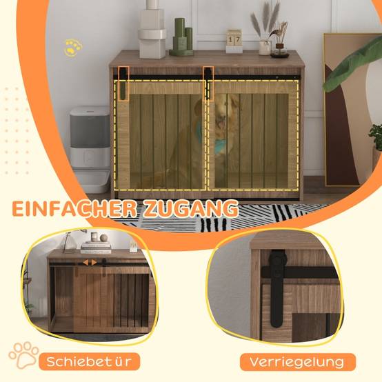 Cage pour chien intérieur type meuble 98 x 58 x 61 cm acier et bois aggloméré coloris noyer et noir - PANGIVO - Image 7