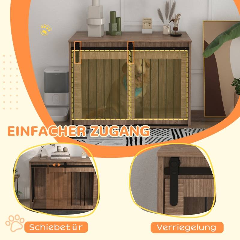 Cage pour chien intérieur type meuble 98 x 58 x 61 cm acier et bois aggloméré coloris noyer et noir - PANGIVO - Image 7