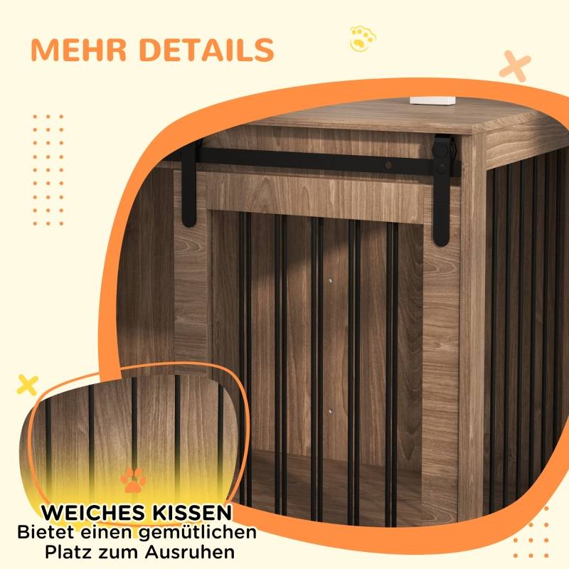 Cage pour chien intérieur type meuble 98 x 58 x 61 cm acier et bois aggloméré coloris noyer et noir - PANGIVO - Image 8