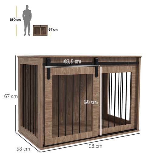 Cage pour chien intérieur type meuble 98 x 58 x 61 cm acier et bois aggloméré coloris noyer et noir - PANGIVO - Image 3