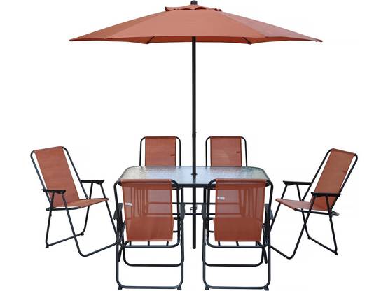 Table Et Chaises De Jardin Avec Parasol En Métal "convivia" - 6 Places - Terracotta -habitat Et Jardin - Image 1