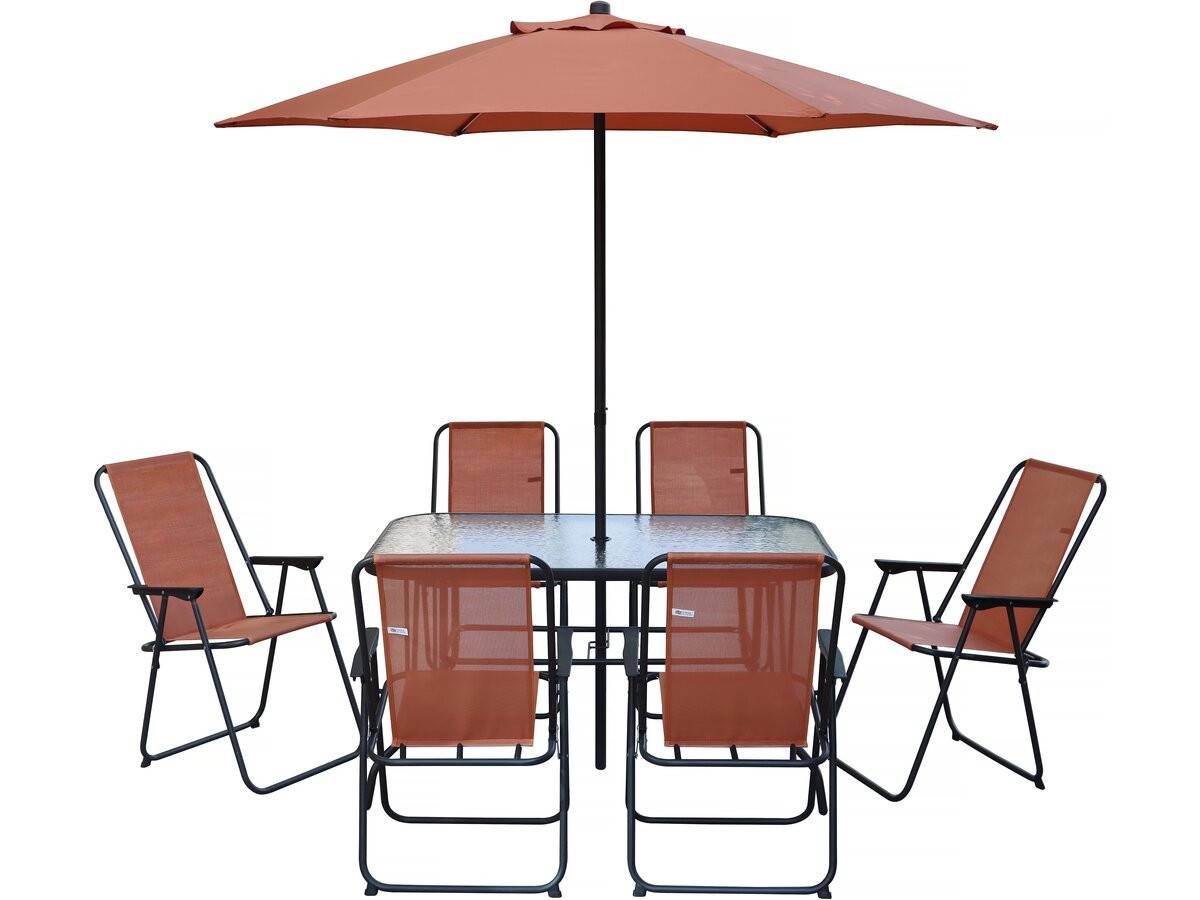 Table Et Chaises De Jardin Avec Parasol En Métal "convivia" - 6 Places - Terracotta -habitat Et Jardin - Image 1