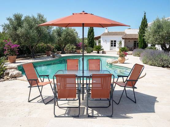 Table Et Chaises De Jardin Avec Parasol En Métal "convivia" - 6 Places - Terracotta -habitat Et Jardin - Image 2