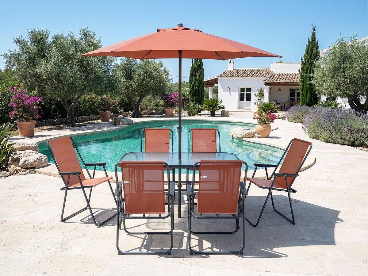 Table Et Chaises De Jardin Avec Parasol En Métal "convivia" - 6 Places - Terracotta -habitat Et Jardin - Image 2