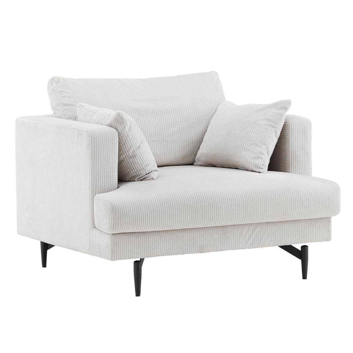 Paris Prix - Fauteuil en Velours Côtelé "Sofia" 104cm Beige - Image 1