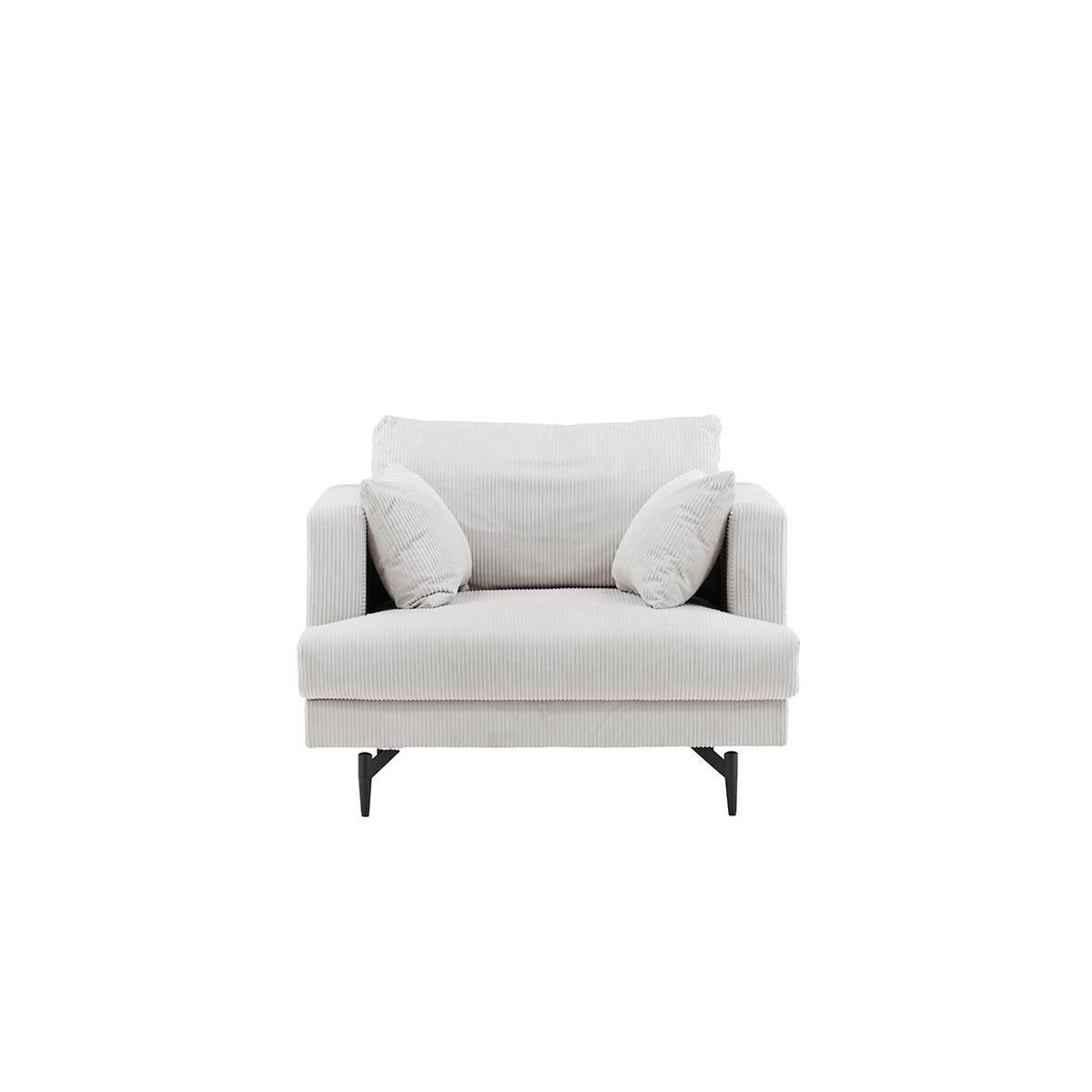 Paris Prix - Fauteuil en Velours Côtelé "Sofia" 104cm Beige - Image 3