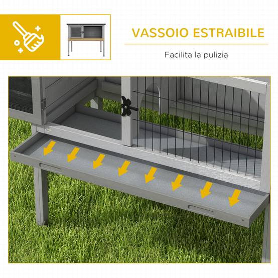 Clapier extérieur surélevé bois lapin toit ouvrant 84x43x70cm gris - ComfortXL Outdoor Living - Image 8