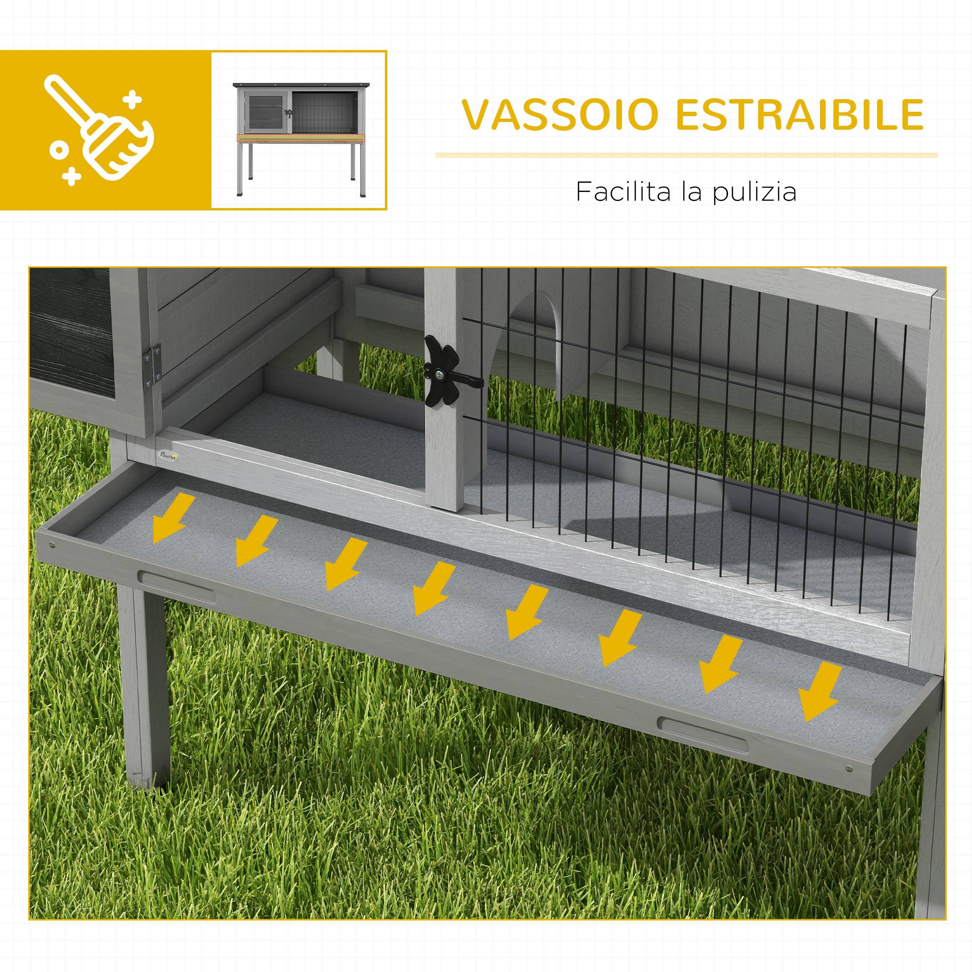 Clapier extérieur surélevé bois lapin toit ouvrant 84x43x70cm gris - ComfortXL Outdoor Living - Image 8