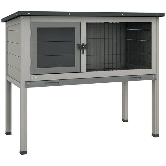 Clapier extérieur surélevé bois lapin toit ouvrant 84x43x70cm gris - ComfortXL Outdoor Living - Image 1