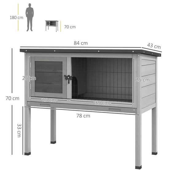 Clapier extérieur surélevé bois lapin toit ouvrant 84x43x70cm gris - ComfortXL Outdoor Living - Image 5