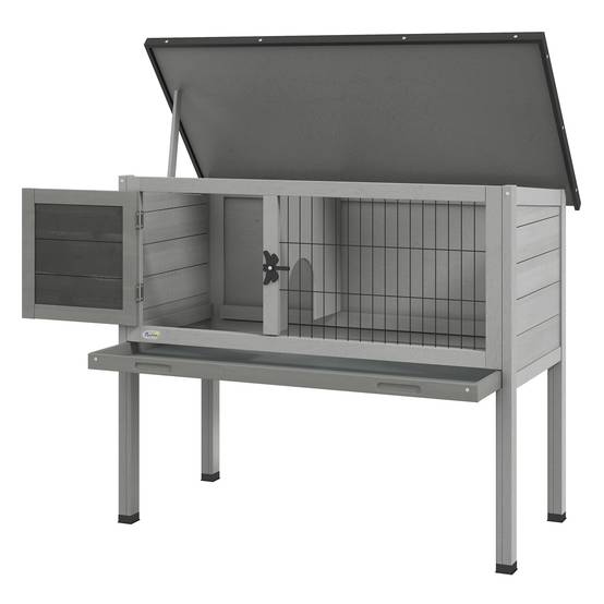 Clapier extérieur surélevé bois lapin toit ouvrant 84x43x70cm gris - ComfortXL Outdoor Living - Image 2