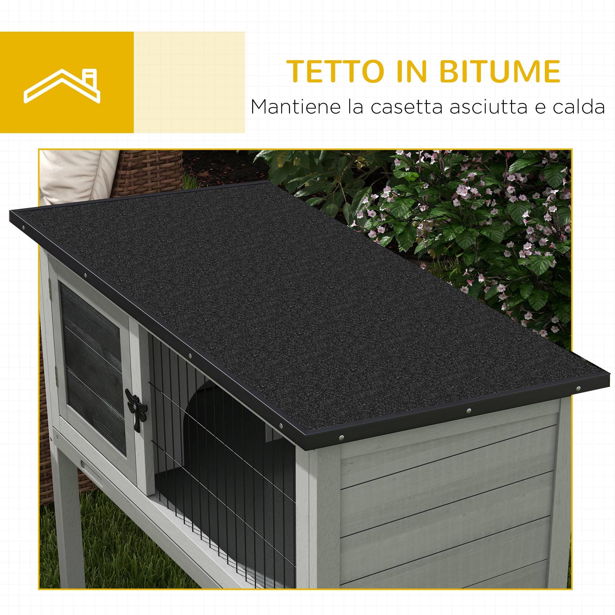 Clapier extérieur surélevé bois lapin toit ouvrant 84x43x70cm gris - ComfortXL Outdoor Living - Image 9