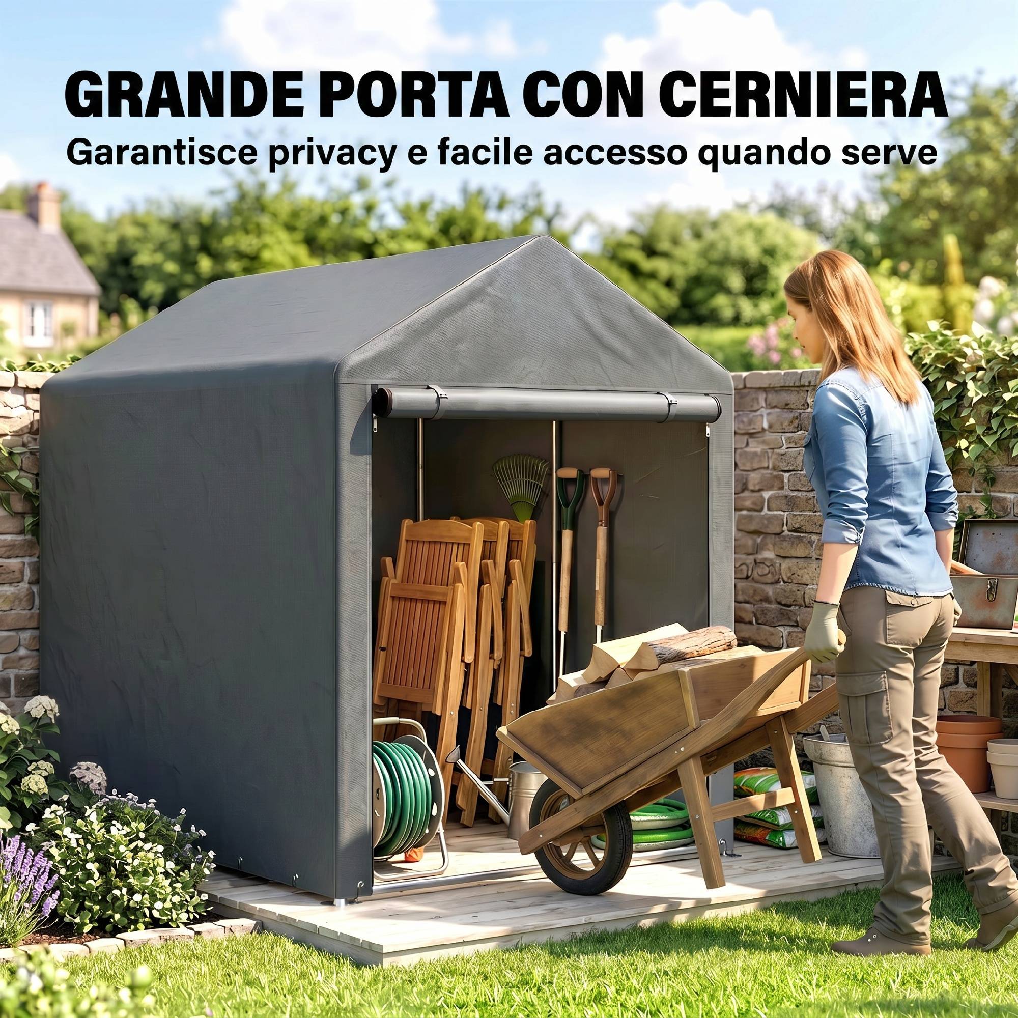 Tente pour vélo et moto 1,2 x 1,8 x 1,65 m, 2 pièces, porte zippée, imperméable, résistante aux UV, gris foncé - Image 8
