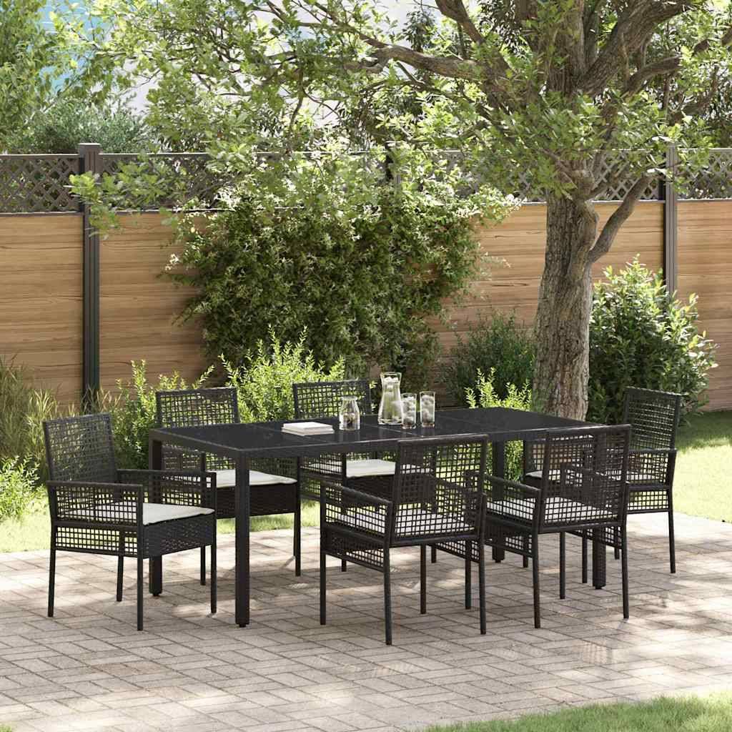 ComfortXL - Table et chaises de jardin 6 places en résine tressée avec plateau en verre pour terrasse Noir – ComfortXL Outdoor Living
