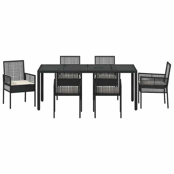 Table et chaises de jardin 6 places en résine tressée avec plateau en verre pour terrasse Noir – ComfortXL Outdoor Living - Image 7