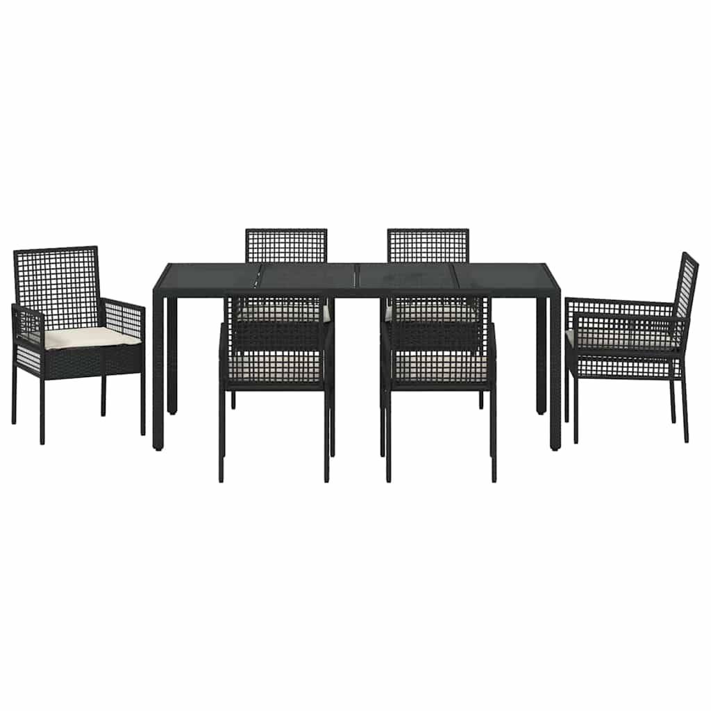 Table et chaises de jardin 6 places en résine tressée avec plateau en verre pour terrasse Noir – ComfortXL Outdoor Living - Image 7