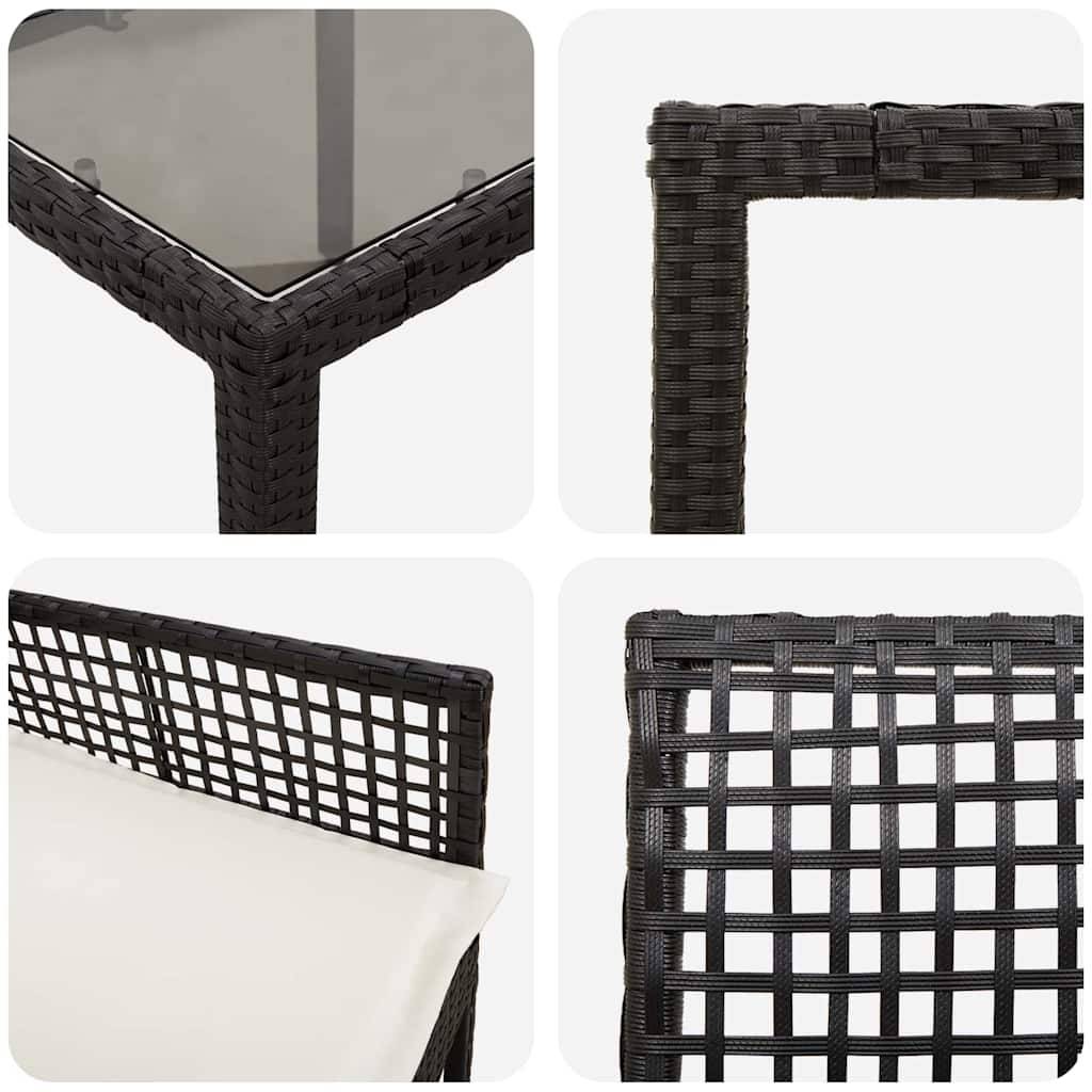 Table et chaises de jardin 6 places en résine tressée avec plateau en verre pour terrasse Noir – ComfortXL Outdoor Living - Image 9